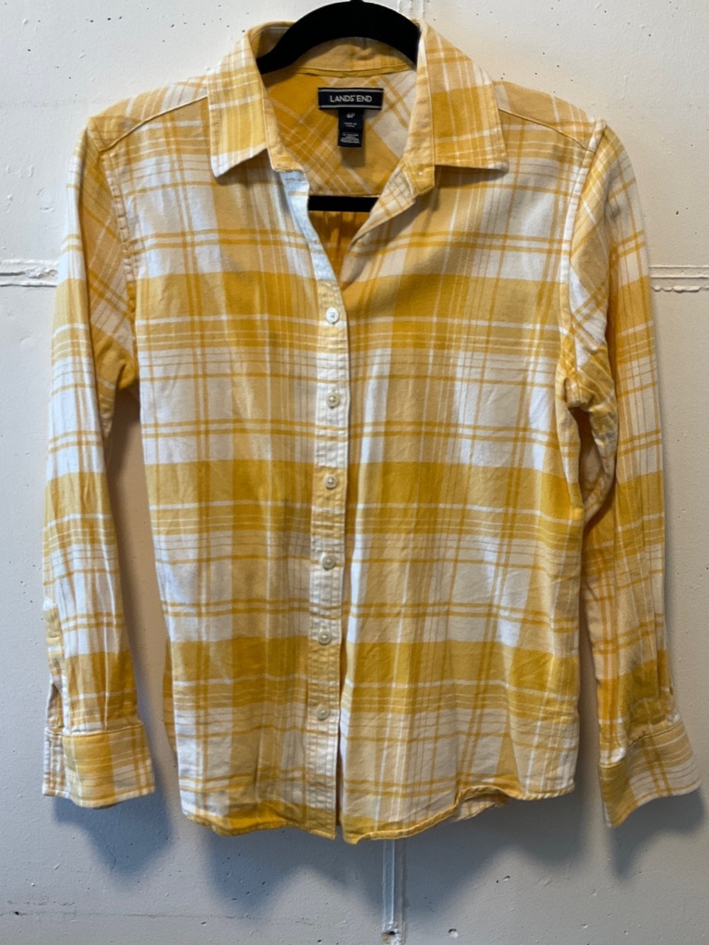 Lands' End Yellow and White Plaid Button-Down Shirt